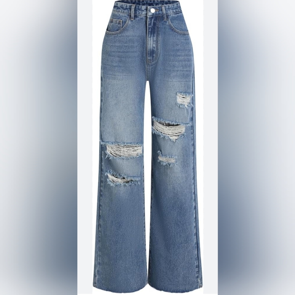 CIDER Women’s Ripped Jeans High Waisted Distressed Baggy Straight Wide Leg Pants
